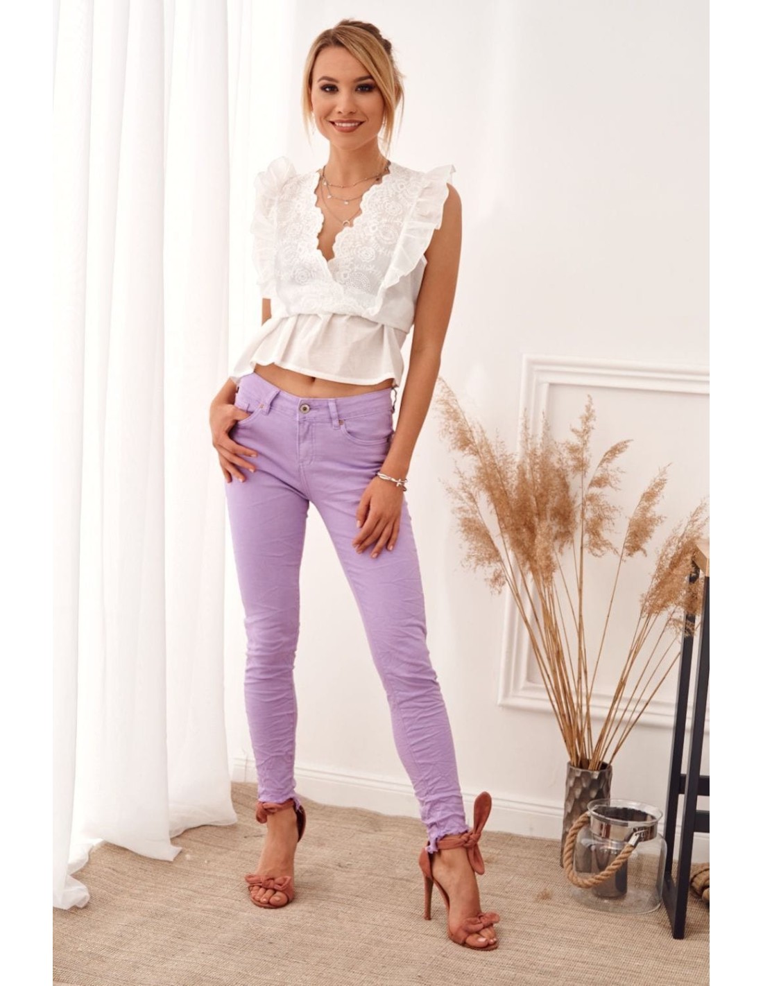 Pantaloni dama din denim lavanda 367 - Magazin online - Boutique